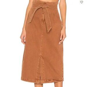 Free People Savannah Belted Midi Skirt Brown Tie Waist Paperbag Size 27